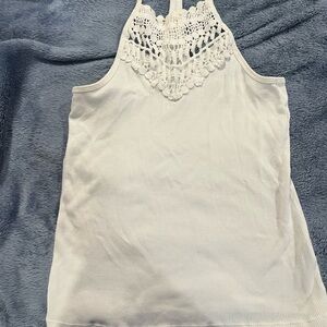 Aeropostale White Lace Detail Tank Top